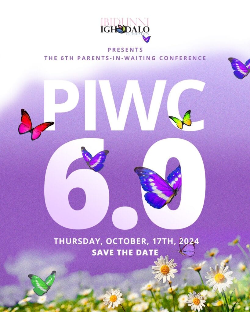 Announcement for the 6th Parents-in-Waiting Conference featuring colorful butterflies and floral elements, scheduled for October 17, 2024.
